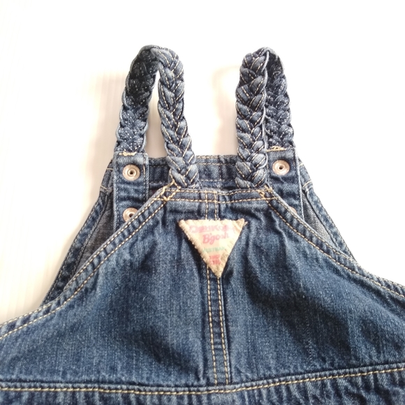 OSHKOSH Girls 2t denim shortalls bib overalls with braided trim - Picture 4 of 6